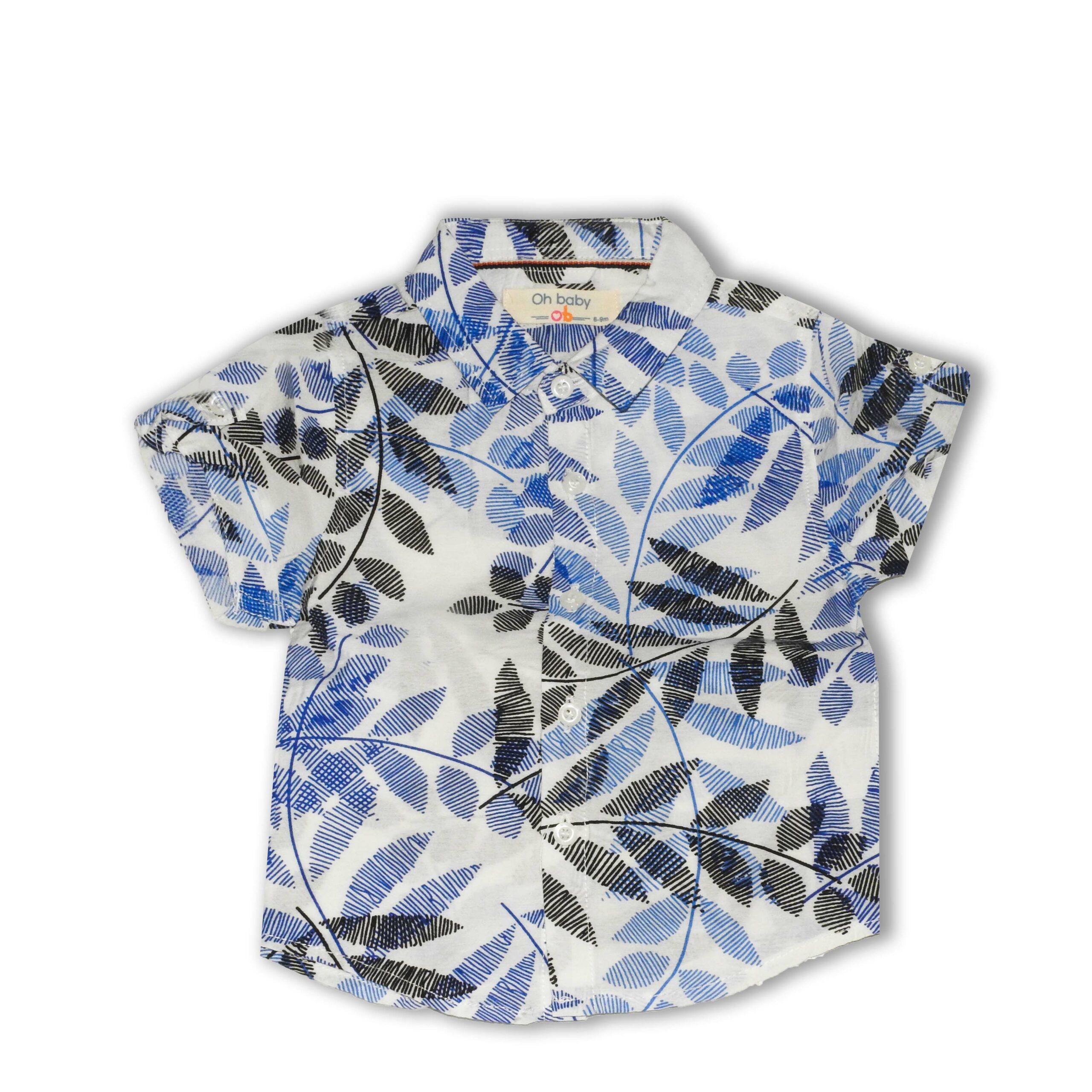 Shirt MC (Col/Leaves) – Blanc