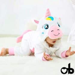 White Babygrow with cap – Unicorn