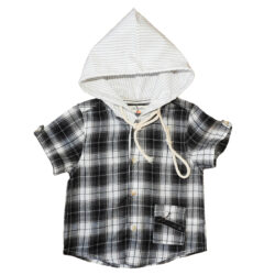 Short Sleeves Shirt “Checkered with cap” – Black & White