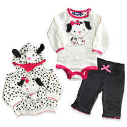 Ens 3pcs “Puppy” – Ecru, Black & Pink
