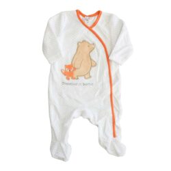 Babygrow Velour “Bear” – White & Orange
