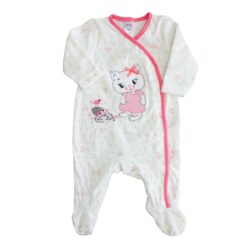 Babygrow Velour “Kitty” – White & Pink