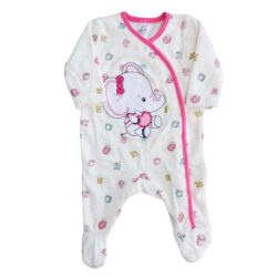 Babygrow Velour “Elephant” – White & Pink