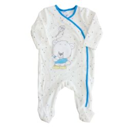 Babygrow Velour “Bear” – White & Blue