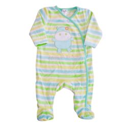 Babygrow Velour “Hippo” – Green, Yellow & Blue