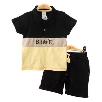Ens T-Shirt Set "Brave" - Black, Ecru & Yellow