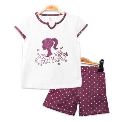 T-shirt & Short set "Barbie" - White & Purple