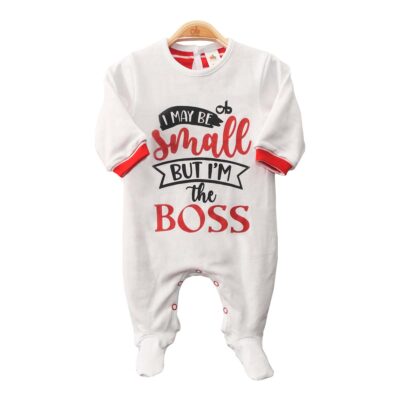 Babygrow 2 ways "I'm The Boss" – White & Red
