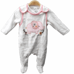 Babygrow Velour set “Elephant” – White and Pink