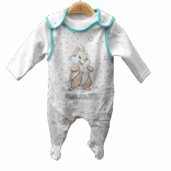 Babygrow Velour set “little Chipmunk” – White and Turquoise