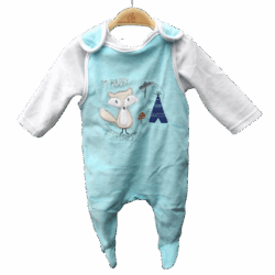 Babygrow Velour set “Happy Fox” – White and Turquoise