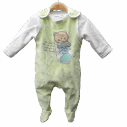 Babygrow Velour set “little cat” – White and light green