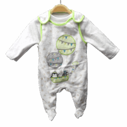 Babygrow Velour set “Penguin” – White and light green
