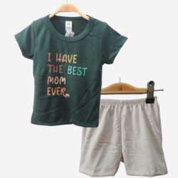 T-shirt set “Best mom” – Dark Green and Beige