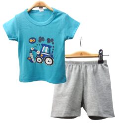 T-shirt set “GO Tractor” – Gray and Turquoise